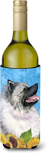 Caroline's Treasures SS4122LITERK Keeshond in Summer Flowers Botella de vino Hugger Botella Enfriador Manga Hugger Lavable a Máquina Aislante