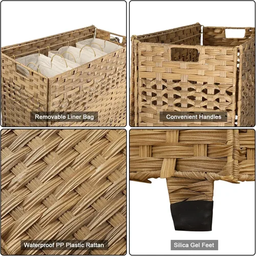 Miniatura 4 de OIAHOMY Cesta de lavandería con tapa, cesta de ropa de 140 litros con 3 bolsas extraíbles con forro, cesta plegable con tapa, cesta de mimbre