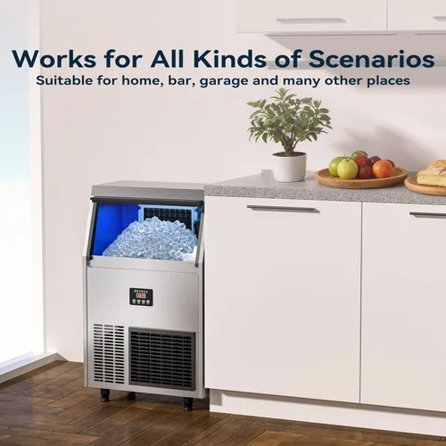 Miniatura 6 de Coolake Máquina comercial para hacer hielo, 200 libras por 24 horas con almacenamiento de 55 libras, enfriada por aire, máquina de hielo de acero