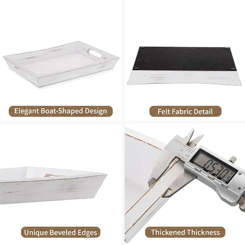 Miniatura 6 de Hanobe Bandeja decorativa de madera para servir: bandejas otomanas de madera rústica para mesa de café, bandeja rectangular con asas para sala