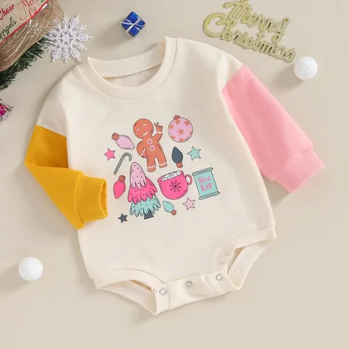 Miniatura 13 de Lamuusaa Traje de Navidad para bebé recién nacida, manga larga, bloque de color, sudadera de gran tamaño, ropa de otoño