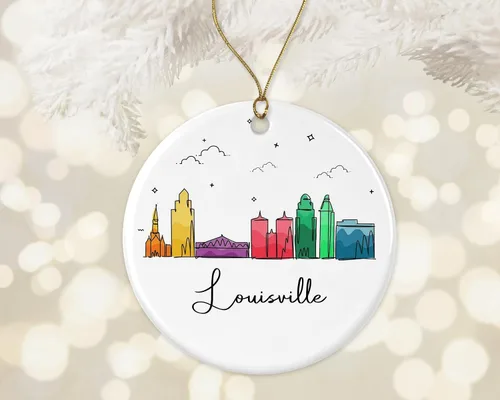 Miniatura 2 de Adorno de la ciudad de Louisville, adorno de Navidad de la ciudad de Louisville, adorno de Navidad de puntos de interés, gráfico colorido