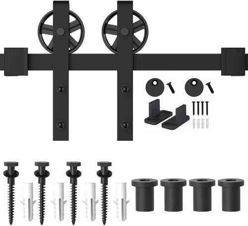 Miniatura 6 de WINSOON - Kit de rodillo para puerta corrediza, para puerta de garaje, clóset, de acero al carbono, sistema de pista plana