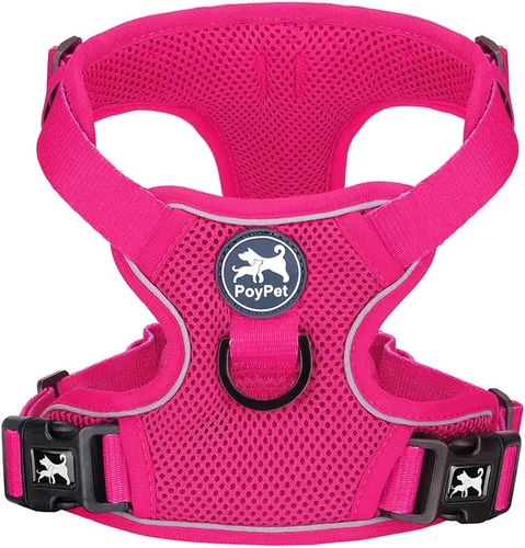 Miniatura 17 de PoyPet chaleco reflectante de malla suave transpirable para perro sin estrangulamiento doble acolchado con cuello y pecho ajustables Rosa claro