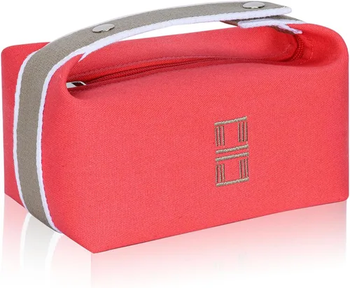 Miniatura 11 de Bolsa de maquillaje de moda para mujer, bolsa de viaje de lona naranja y roja, organizador de cosméticos colgante para mujer