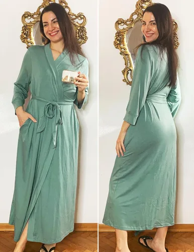 Miniatura 4 de MAXMODA Bata de baño para mujer, suave kimono de punto para spa, bata de baño larga, ligera, con cinturón adjunto