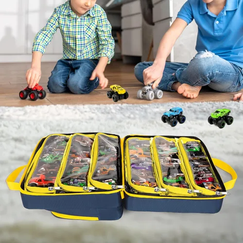 Miniatura 8 de CURMIO Estuche de transporte compatible con camiones Monster Jam, bolsa portátil a escala 1:64 Monster Truck con capacidad para 34 autos de juguete