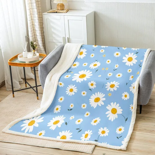 Miniatura 19 de Manfei Manta de margaritas, manta de flores amarillas y blancas para sofá, manta de cama de jardín botánico para niños y niñas, decoración