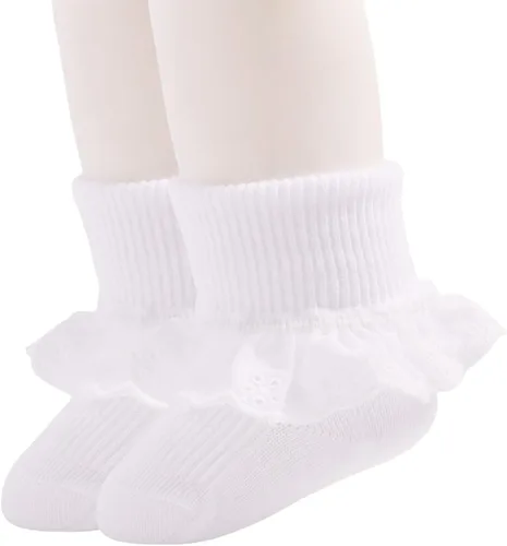 Miniatura 3 de Calcetines para bebé niña con ojales de triple encaje con volantes, calcetines de puño giratorio 235 pares de calcetines de tobillo para recién