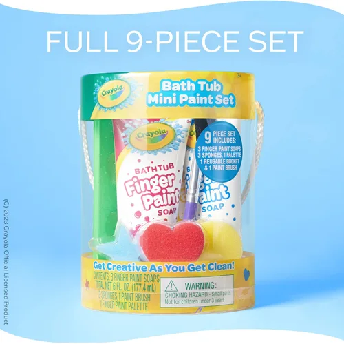 Miniatura 8 de Crayola Juego de 9 piezas de pintura para bañera, minijuego de arte – pinceles, esponjas y pinturas de dedos para lavar, pinturas para dedos