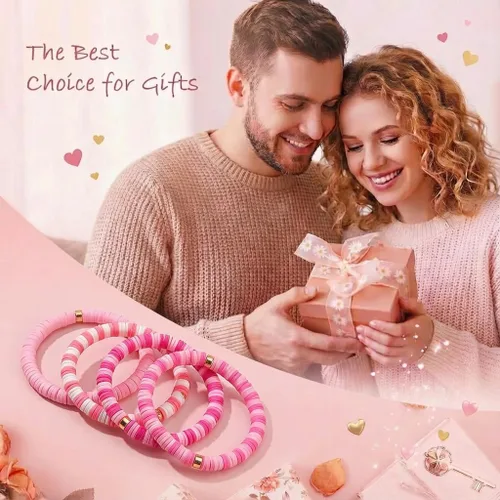 Miniatura 4 de 3600 cuentas de arcilla rosa para hacer pulseras de la amistad, 10 hebras planas redondas de arcilla polimérica cuentas Heishi espaciadoras de 0.236