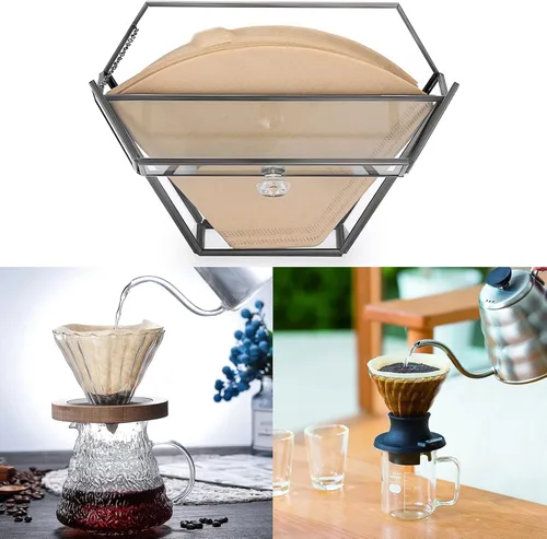 Miniatura 5 de ELLDOO Soporte de filtro de café de vidrio negro Contenedor de almacenamiento de papel de café Dispensador de papel de filtro Estante con cubierta a