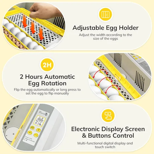 Miniatura 4 de Incubadora de huevos 36-60 con giro automático de huevos y control de humedad, incubadora de huevos de pollo con pantalla digital, incubadoras