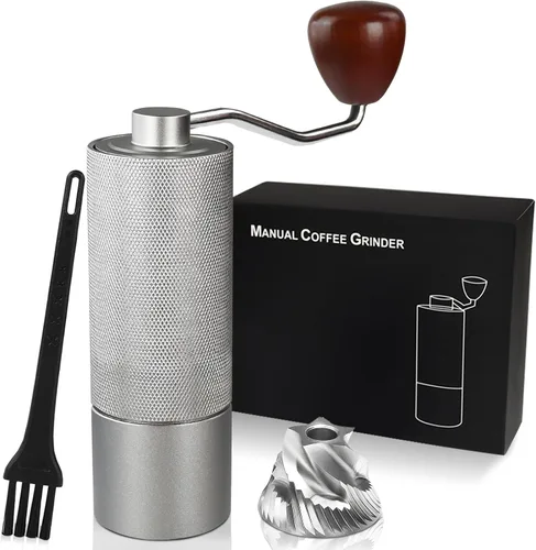Miniatura 12 de Molinillo de café manual no desmontable con rebabas cónicas de acero inoxidable de 25 niveles, juego de regalo portátil de aluminio, adecuado