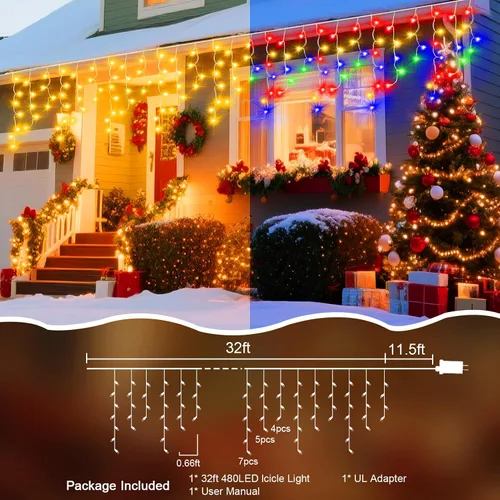 Miniatura 2 de Luz de hielo de 49 pies para exterior, 480 luces LED de Navidad para exteriores, iluminación de hielo de Navidad con 11 modos y temporizador