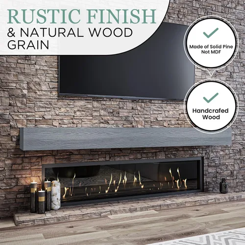 Miniatura 4 de Mantel para chimenea de 48 pulgadas, estante flotante con acabado rústico, estante de pared de madera con soporte invisible resistente