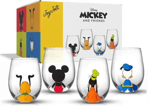 Miniatura 9 de JoyJolt Disney Mickey Mouse Squad Collection Vasos Tumblers. Juego de 4 Copas de Vino sin Tallo de 15 onzas, Vasos sin Tallo para Beber. Artículos