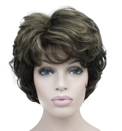 Miniatura 15 de Lydell Pelucas cortas y onduladas de 6 pulgadas, cabello sintético completo, estilo clásico (12TT26 marrón claro con reflejos)