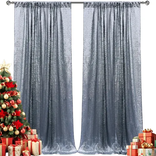 Miniatura 54 de 2 paneles de cortinas de fondo de lentejuelas verdes de 8 pies, cortinas de fondo de fotografía con purpurina para decoración de Navidad, boda