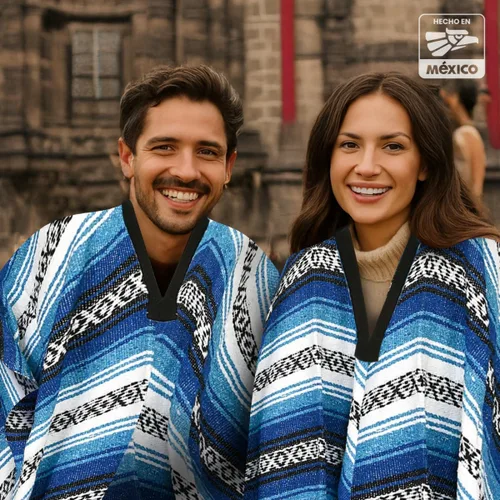 Miniatura 67 de Artisans Bazaar Poncho tradicional mexicano de Baja para hombres y mujeres, auténtico sarape de Gaban, manta de vaquero Pancho Jorongo