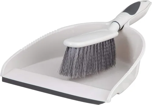Superio Juego de cepillo y recogedor, borde de goma para una fácil recogida de la suciedad, juego de escobas de plástico duradero con mango de Gris