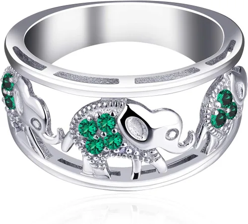 Miniatura 32 de JO WISDOM Anillo de elefante de plata de ley 925 con circonita cúbica