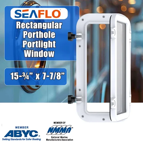Miniatura 2 de SEAFLO Ventana rectangular para ojo de buey con plástico ABS y vidrio tintado, 16 x 8 pulgadas (blanco)