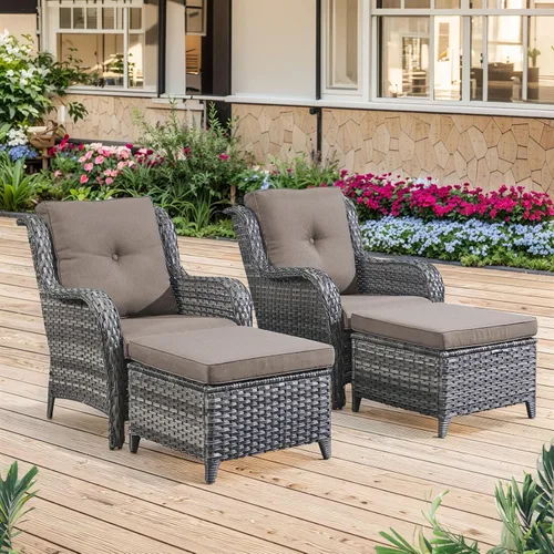 Miniatura 69 de Belord Juego de muebles de exterior, sillas de mimbre para patio, muebles de ratán de 3 piezas con mesa auxiliar, juegos de sillas bistró de patio