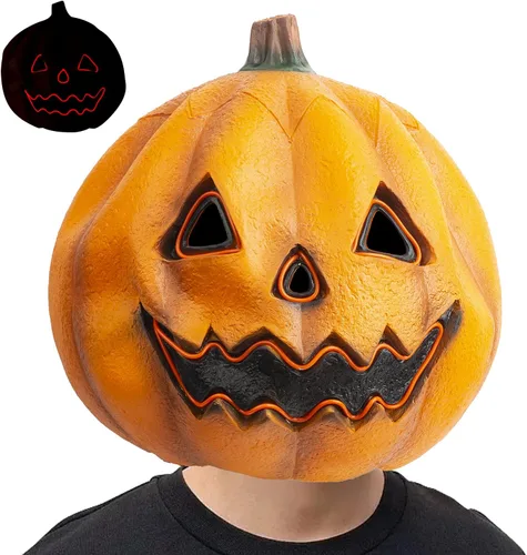 PartyHop Máscara de calabaza con luz LED, máscara de cabeza completa, disfraz de calabaza para fiesta de disfraces de Halloween