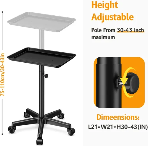 Miniatura 2 de Bandeja de salón con ruedas - Bandeja de tatuaje de aluminio premium con ruedas - Bandeja rodante ajustable para servicio de salón, carrito