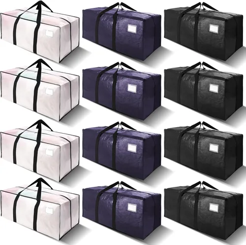 Miniatura 16 de VELVETSURE - Bolsas de almacenamiento extragrandes y de alta resistencia para mudanza, con asas y cremalleras, correas de mochila, asas grandes