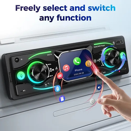 Miniatura 3 de Estéreo de coche DIN sencillo con pantalla táctil, audio Bluetooth, receptor de radio para coche, entrada dual MP3/USB/SD/AUX, carga rápida