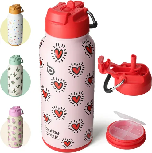 Miniatura 31 de BOTTLE BOTTLE Botella de agua deportiva de acero inoxidable de 32oz con aislamiento, botella de agua con pajita con diseño de tapa de doble uso