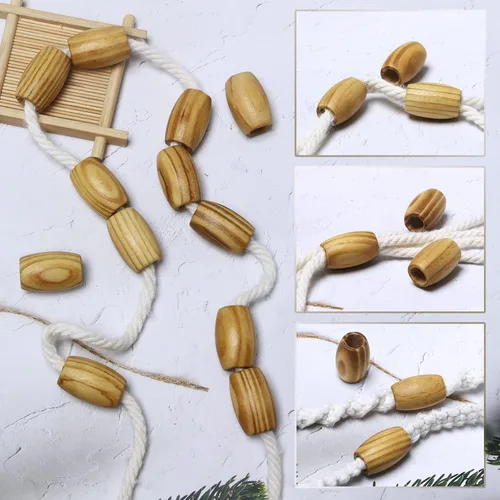 Miniatura 3 de Cuentas de madera grandes ovaladas a rayas - 20x30 mm - 40 cuentas - Agujero de 10 mm - Cuentas de madera de calidad para proyectos