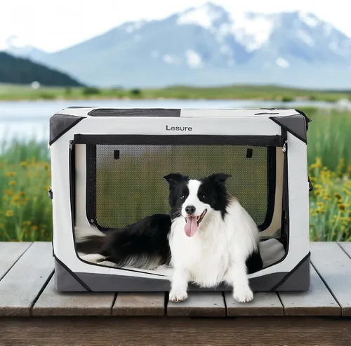 Lesure Jaula Plegable para Perros - Perrera de Viaje Portátil para Perros Grandes, Jaula para Mascotas de 4 Puertas con Ventanas de Malla, Interior