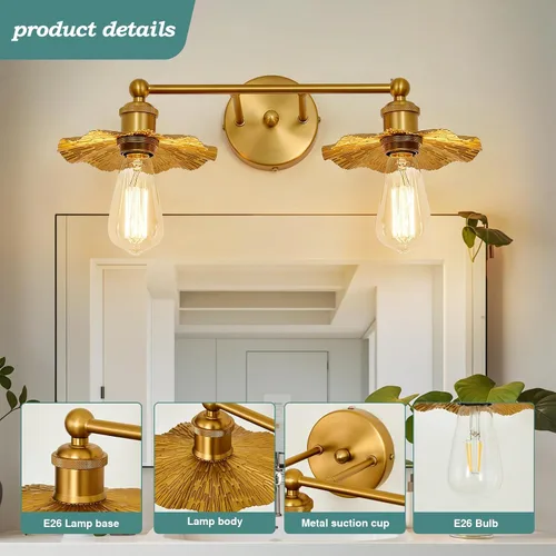 Miniatura 4 de ZGLAOJT 2 Luces Vintage para Tocador Doradas Accesorios de Iluminación para Baño Sobre Espejo.