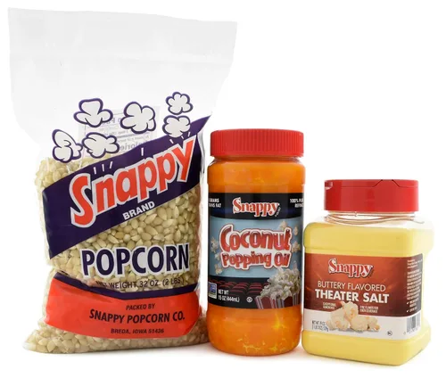 Snappy Granos de palomitas de maíz blancos, 2 libras, aceite de coco de color puro, 15 onzas, sal de palomitas de maíz con sabor a mantequilla, 19