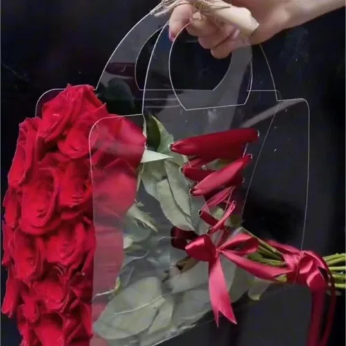 Bolsas de flores transparentes con asas para ramos de floristería, suministros de embalaje, 10 unidades, día de San Valentín, 13.7 x 9.8 x 4.7