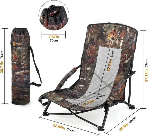 Miniatura 3 de ARROWHEAD OUTDOOR Silla ciega plegable portátil de caza de pavos con reposabrazos acolchado, pies sin hundimiento y correa para el hombro, Camuflaje