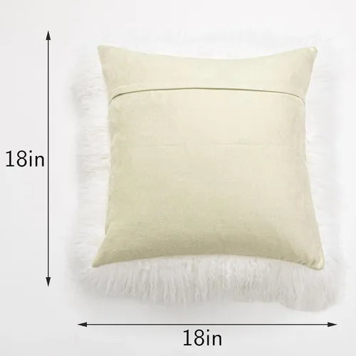 Miniatura 2 de Funda de almohada de piel de cordero mongol para decorar suave y esponjosa para sala de estar, accesorios de coche, 45 cm (18" x 18") Blanco
