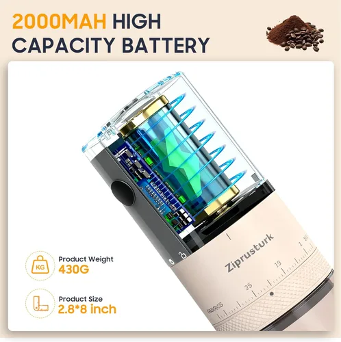 Miniatura 3 de First Grind - Molinillo de café recargable mientras se carga, molienda 1.7 veces más rápida con molinillo de café eléctrico portátil con 38 ajustes