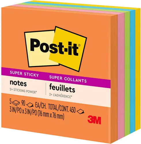 Miniatura 12 de Post-it Notas súper adhesivas, 3 x 3 pulgadas, 5 blocs, 2 veces más poder de adherencia, colección Energy Boost, colores brillantes, reciclables