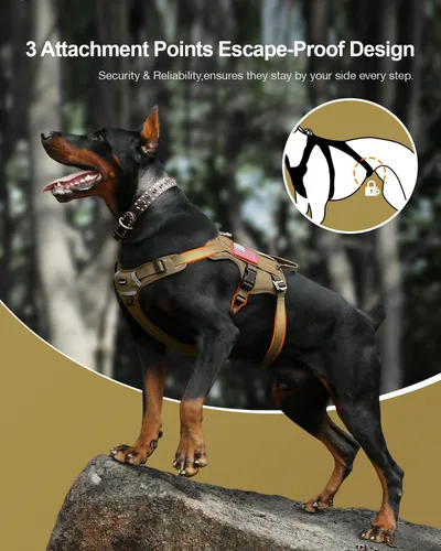 Miniatura 2 de FAYOGOO - Arnés táctico para perros grandes - Arnés de perro resistente a fugas con asa - Chaleco de perro de servicio militar sin tirones con Marrón
