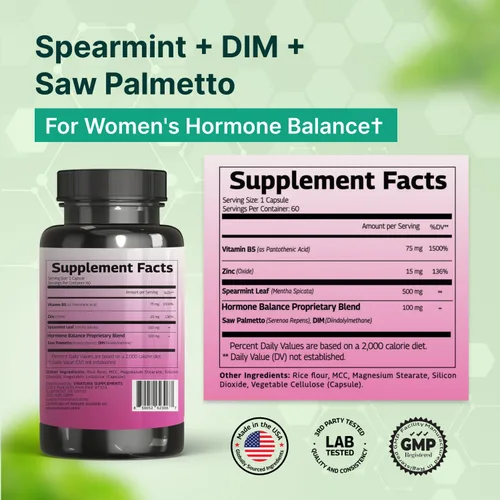 Miniatura 4 de VINATURA Spearmint Cápsulas Suplemento – Extracto de hoja de menta verde mejorado con DIM y Saw Palmetto, para cabello no deseado, salud y piel