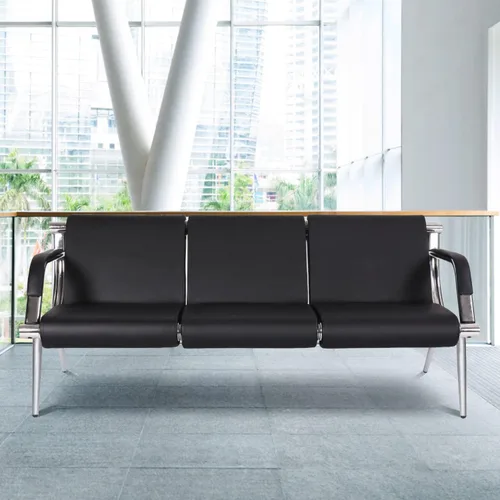 Miniatura 8 de Sillas de sala de espera, sillas de recepción, muebles de oficina de piel sintética, muebles escolares, banco negro con reposabrazos