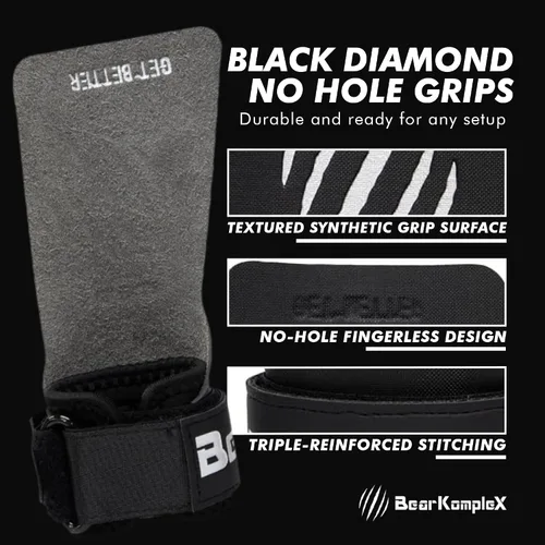 Miniatura 3 de Bear KompleX Black Diamond - Agarres sin agujeros para levantamiento de pesas, ligeros y de alto rendimiento, protegen las manos y proporcionan