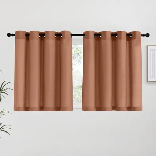 Miniatura 180 de NICETOWN Cortinas de lino natural con textura de lino para dormitorio, mezcla de lino rústica con ojales en la parte superior, semitransparentes
