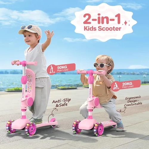 Miniatura 6 de TONBUX Kids Scooter with Seat, 3 Wheels Scooter with PU Luminous Wheels, Non-Slip Handle and Wide Deck, Sensitive Brakes, 4-Level Adjustable Height