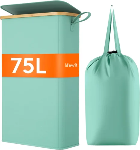 Miniatura 35 de Lifewit Cesto de Ropa Sucia Doble de 120L con Tapa, Cesto Grande Dual para Ropa Sucia con Bolsas Removibles, 2 Secciones Cestos Estéticos para Ropa