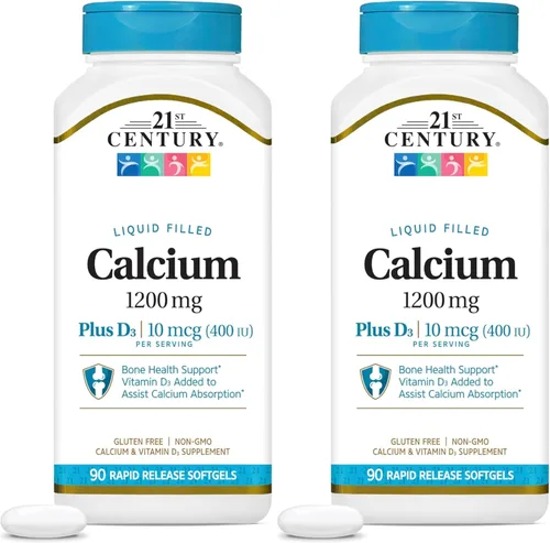 Miniatura 12 de 21st Century Calcium Plus D3 - Gel blando relleno de líquido, 1200 mg, 90